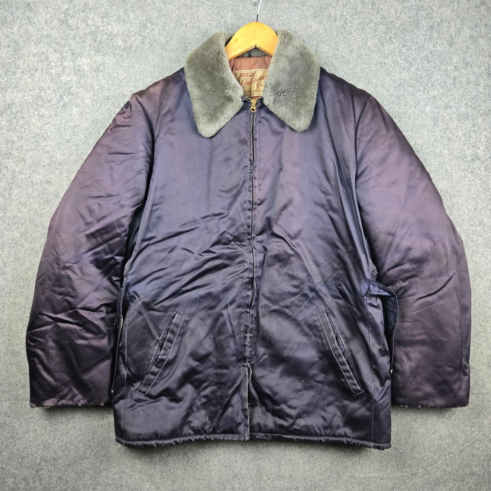 Vintage 50s Hercules Outerwear Sears Jacket Mens L Purple Quilted Fur Collar